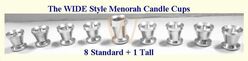 MENORAH CANDLE CUPS, Wide Style {8 Standard + 1 Tall} Nickel