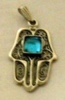 CHAMSHA PENDANT with STONE, Filigree, Sterling Silver 